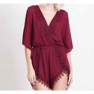 Burgundy Maroon Purple Romper lace trim Size Medium M whimsigoth fairygrunge